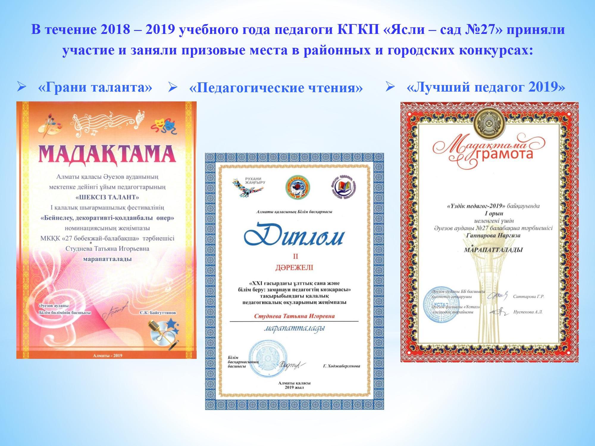 Презентация «Организация работы КГКП «Ясли – сад №27»  в 2019 – 2020 учебном году»